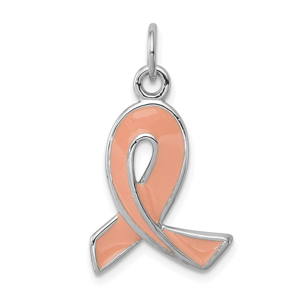 Sterling Silver Rhodium-platedEnamel Ribbon Charm