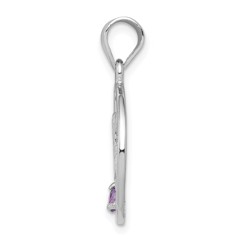 Sterling Silver Rhodium-plated Amethyst Happy Birthday Pendant