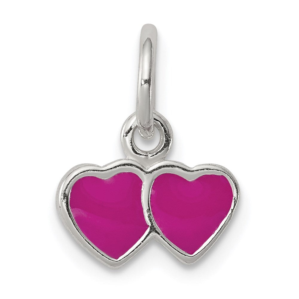 Sterling Silver Pink Enameled Double Heart Charm