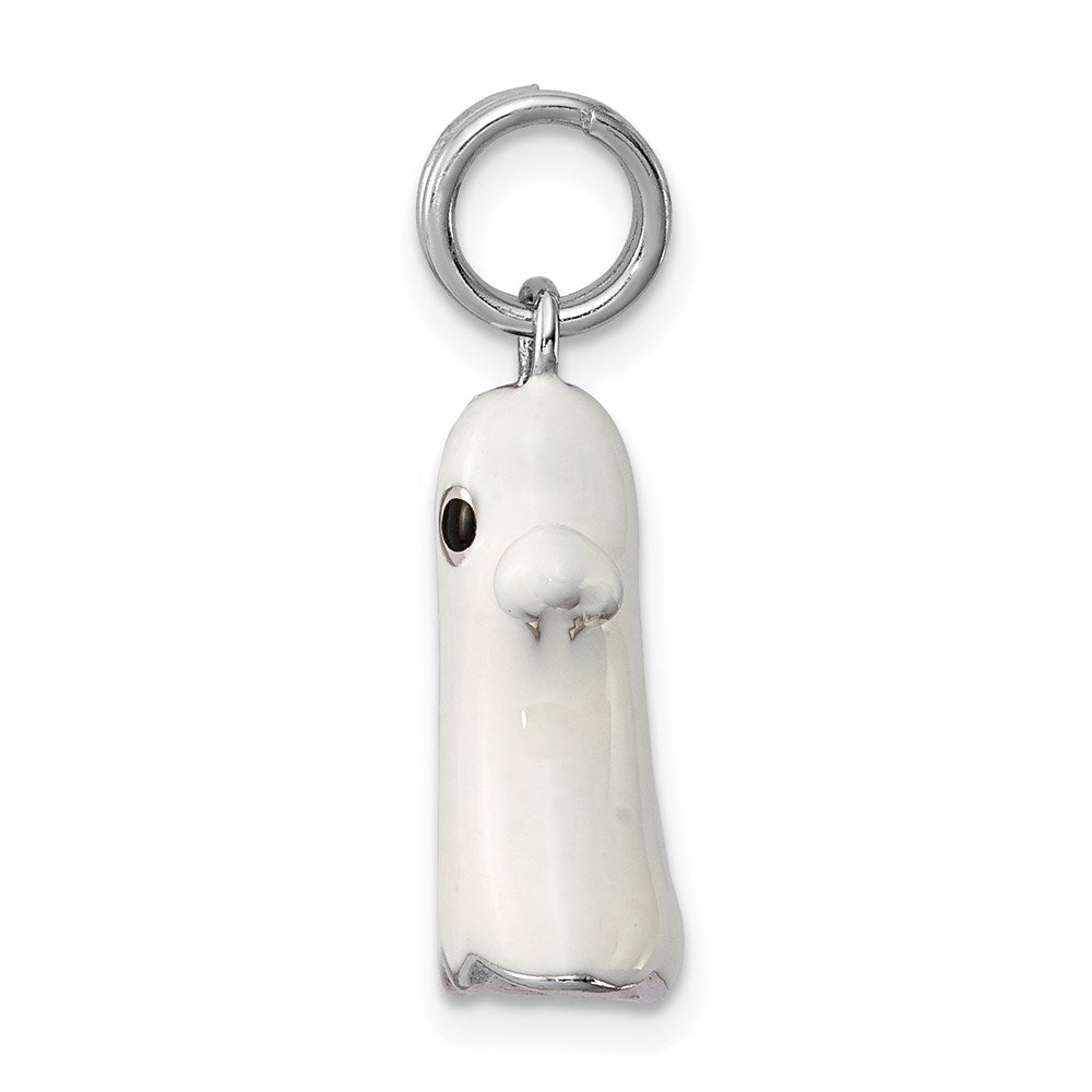 Sterling Silver Rhodium-platedWhite Enamel Ghost Charm