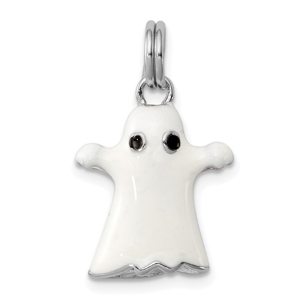 Sterling Silver Rhodium-platedWhite Enamel Ghost Charm