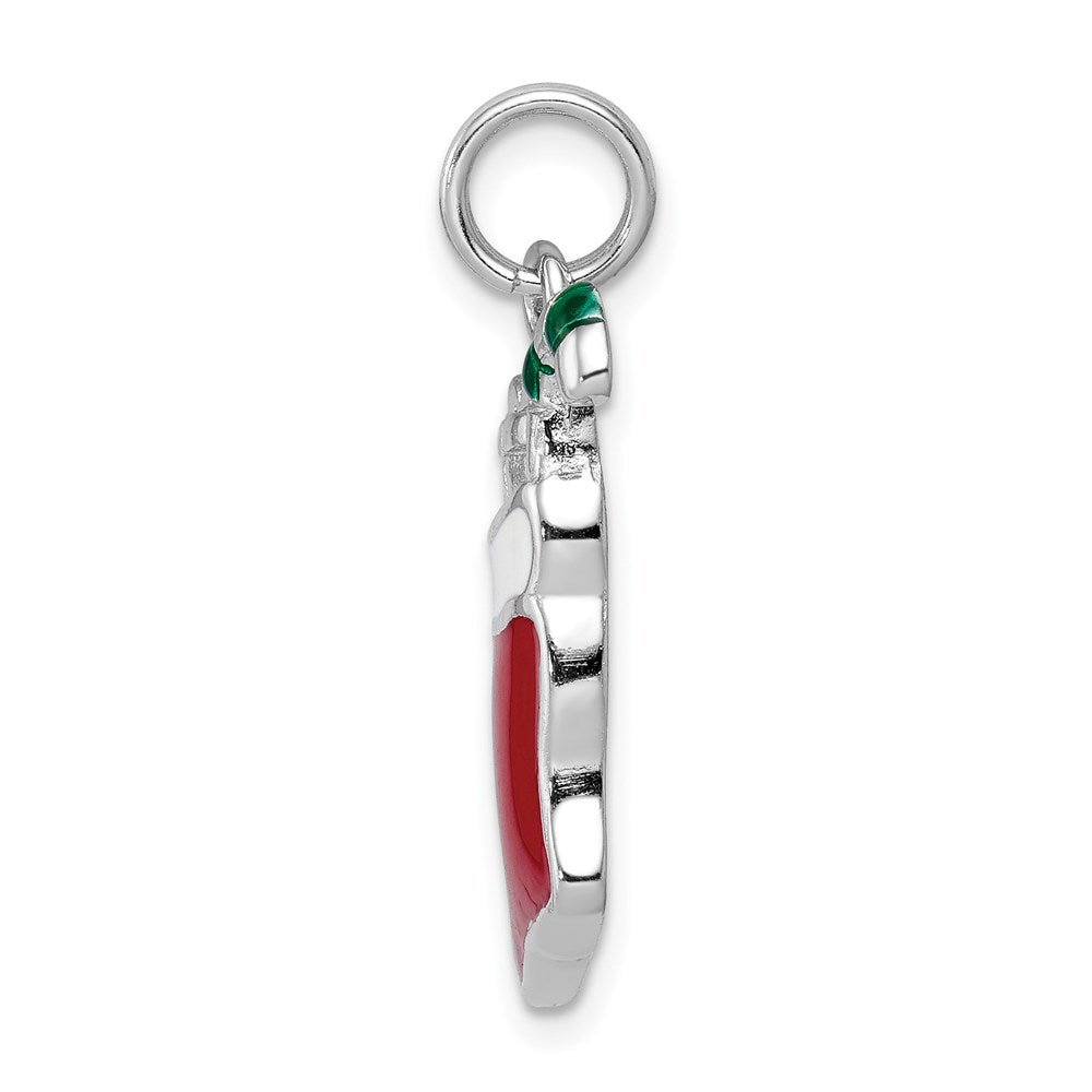 Sterling Silver Rhodium-platedEnamel Stocking Charm