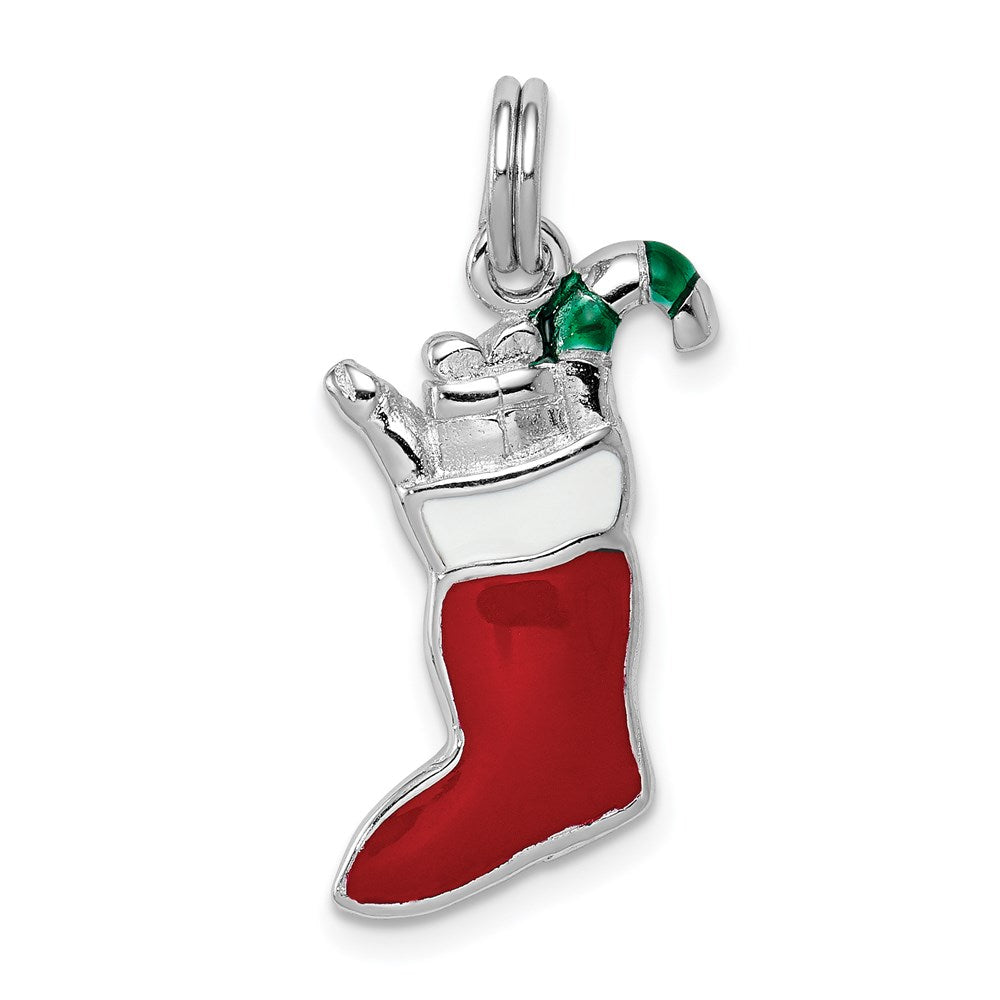 Sterling Silver Rhodium-platedEnamel Stocking Charm