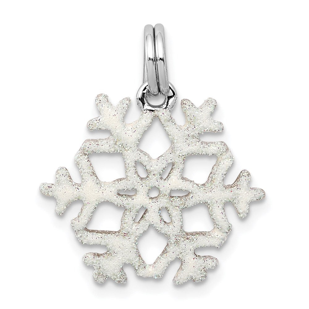 Sterling Silver Rhodium-plated Enameled Snowflake Charm