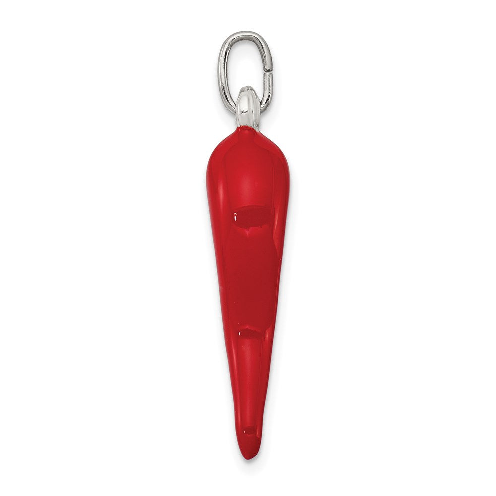 Sterling Silver Red Enamel Italian Horn Pendant