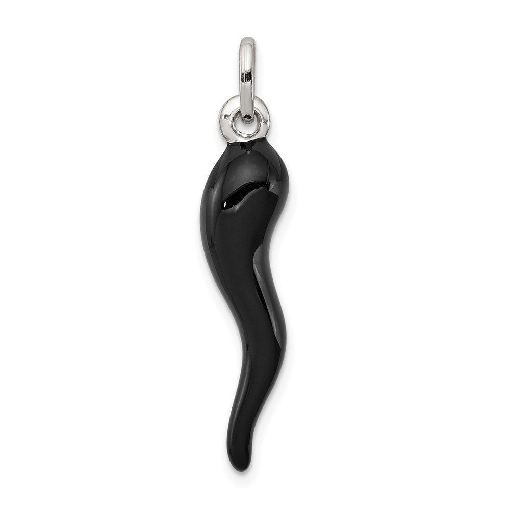 Sterling Silver Black Enamel Italian Horn Pendant