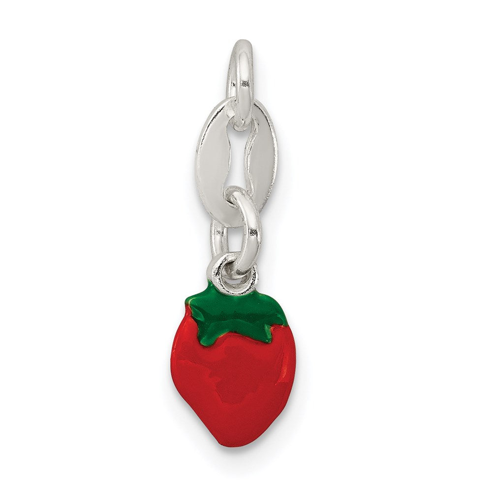 Sterling Silver Enameled Strawberry Charm