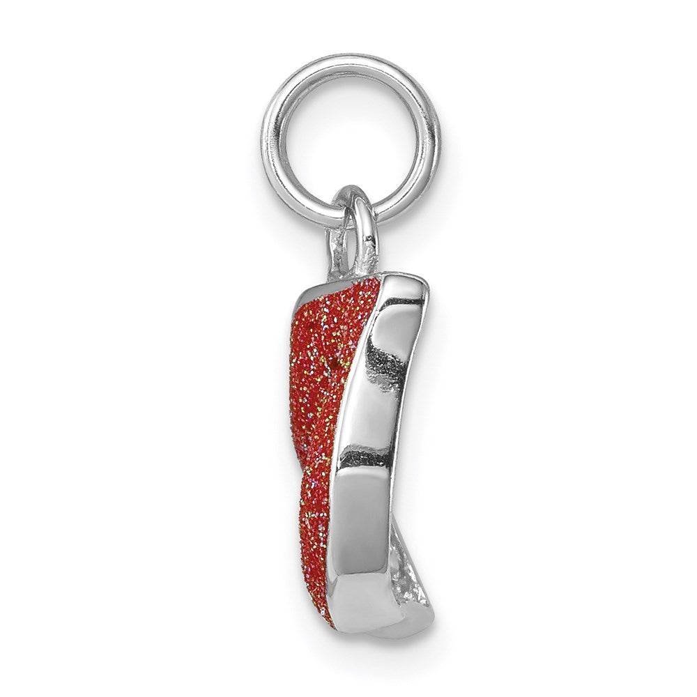 Sterling Silver Rhodium-plated Glitter Accent Red Enameled Lips Charm