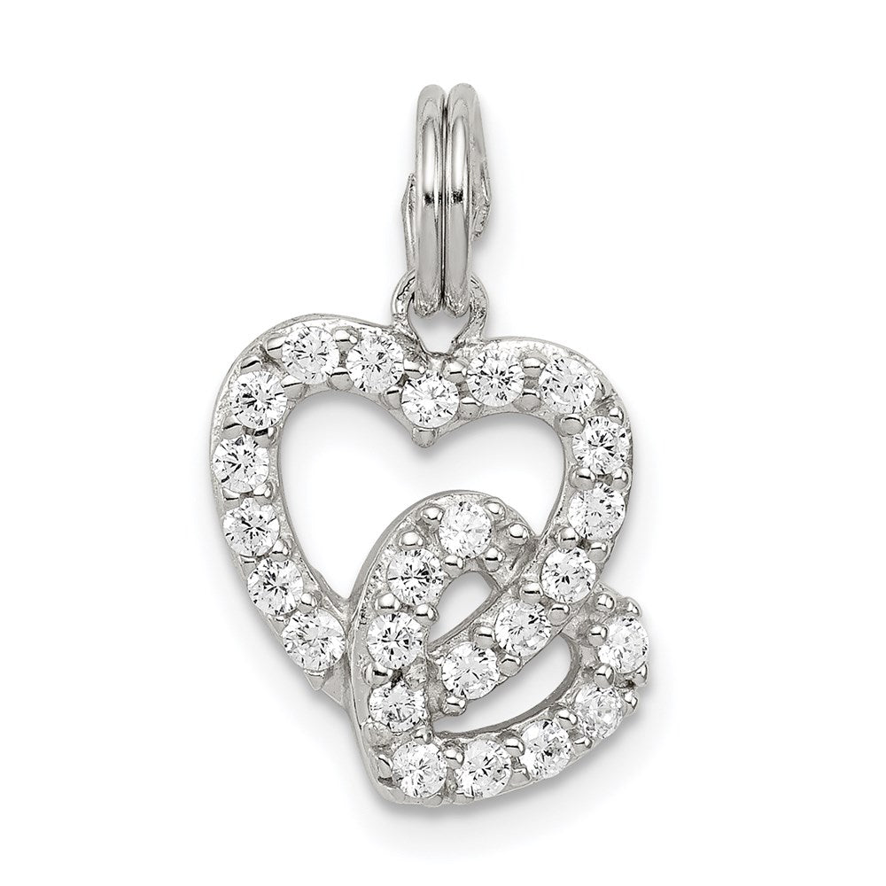 Sterling Silver Rhodium-plated CZ Interlocking Hearts Charm