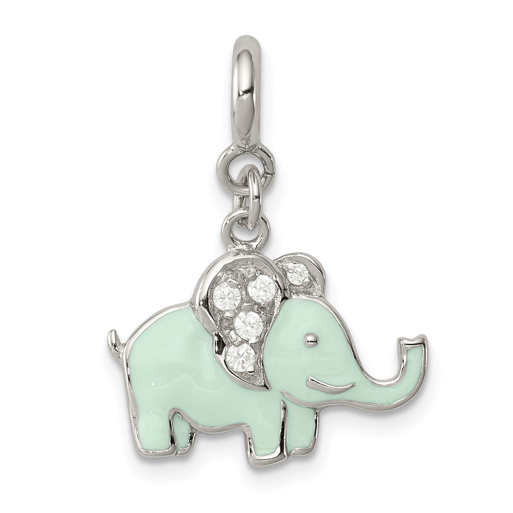 Sterling Silver Rhodium-plated Enameled with CZ Elephant Charm