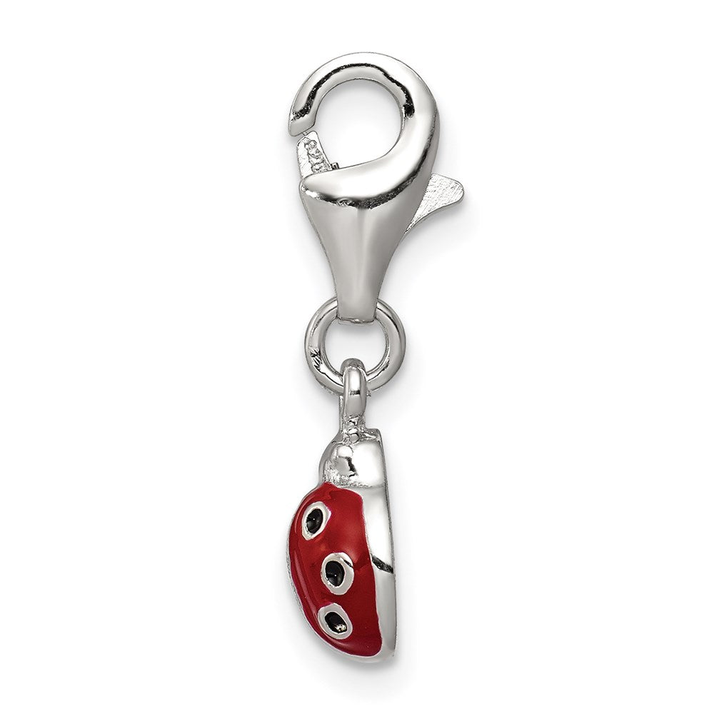 Sterling Silver Rhodium-plated Red Enameled Ladybug Charm