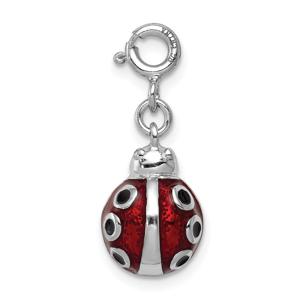 Sterling Silver Rhodium-plated Red and Black Enameled Lady bug Charm