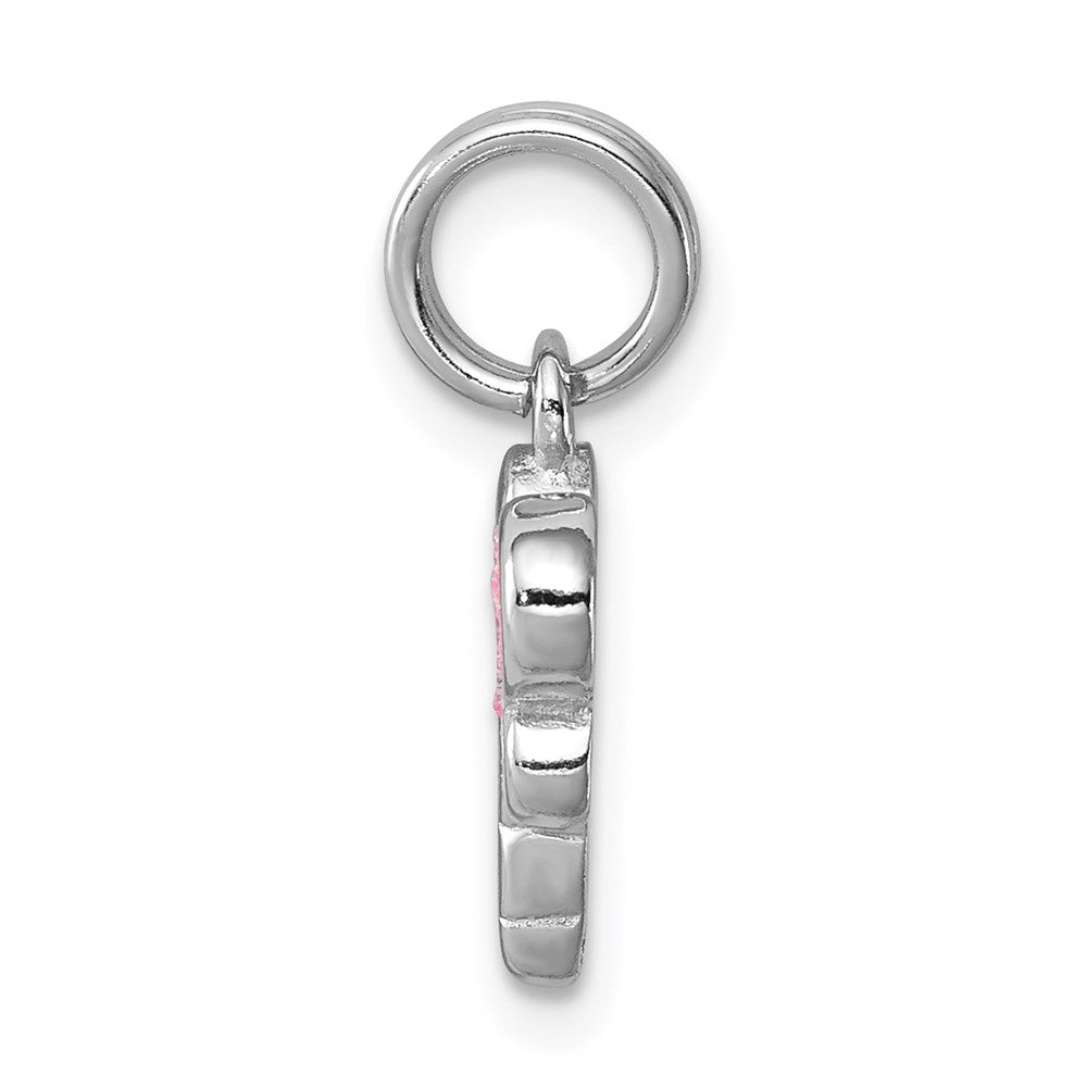 Sterling Silver Rhodium-plated Pink Glitter Enamel Dragonfly Charm