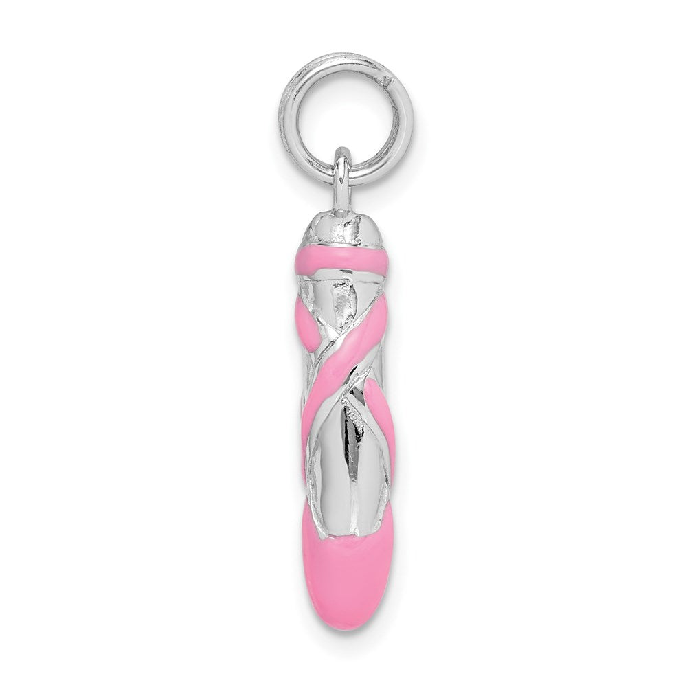 Sterling Silver Rhodium-platedPink Enamel Ballet Slipper Charm