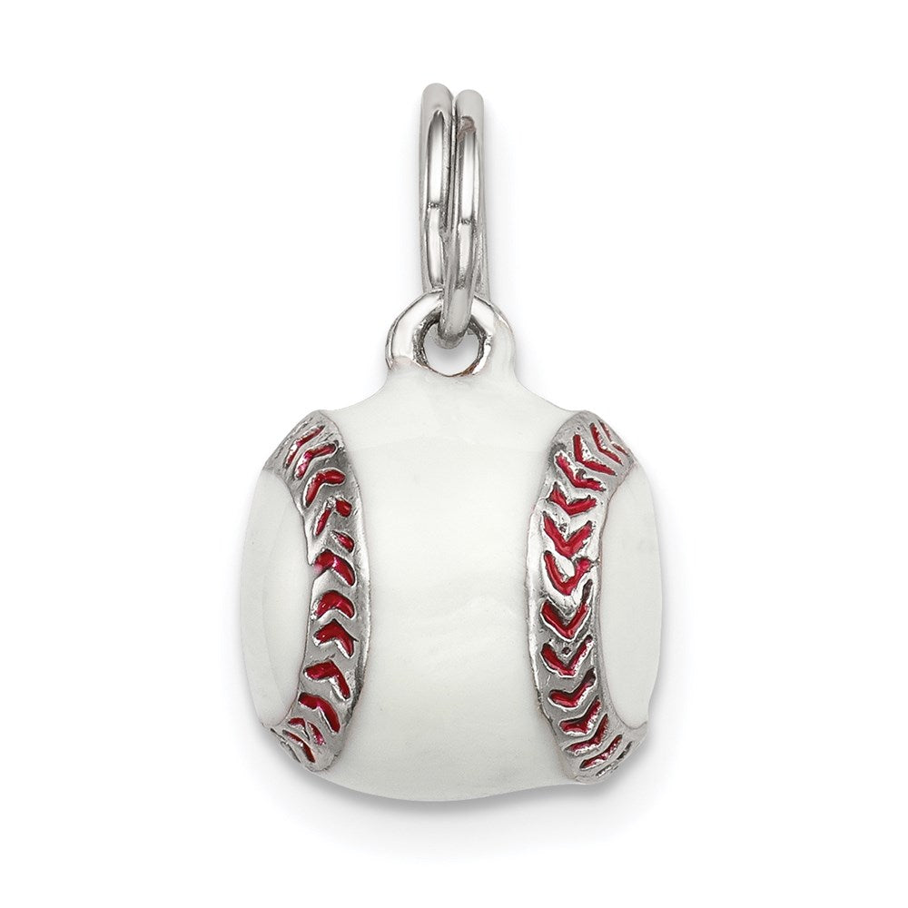 Sterling Silver Rhodium-plated 3D Enamel Baseball Charm