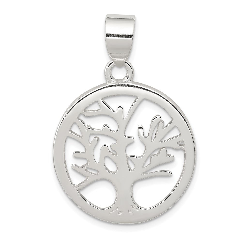 Sterling Silver Rhodium-plated Polished Round Tree Pendant