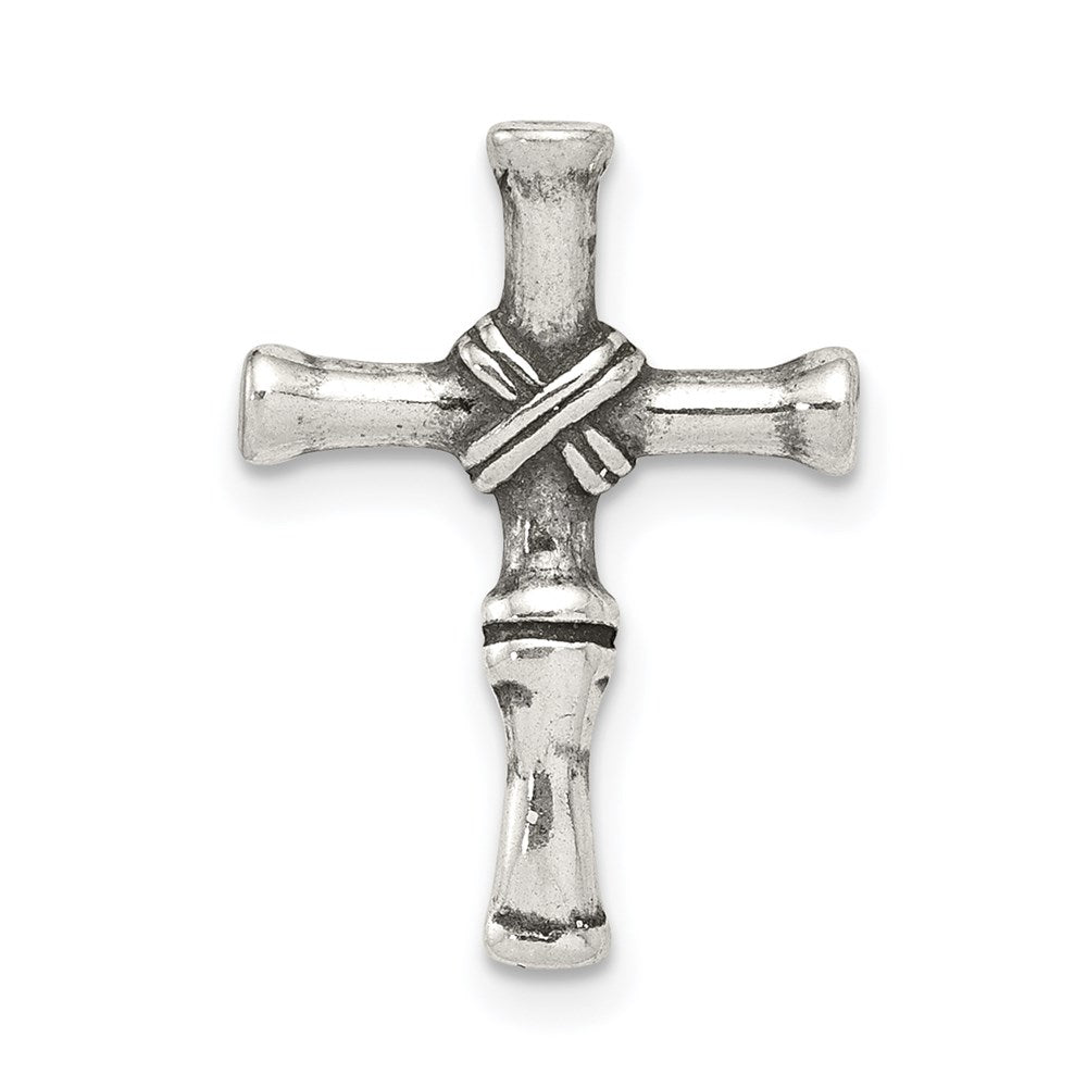 Sterling Silver Antiqued X-Center Bamboo Cross Chain Slide