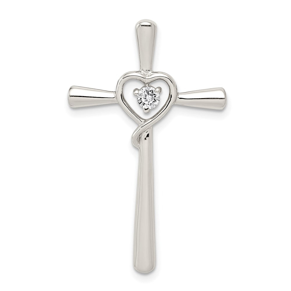 Sterling Silver Rhodium-plated CZ in Heart Cross Pendant