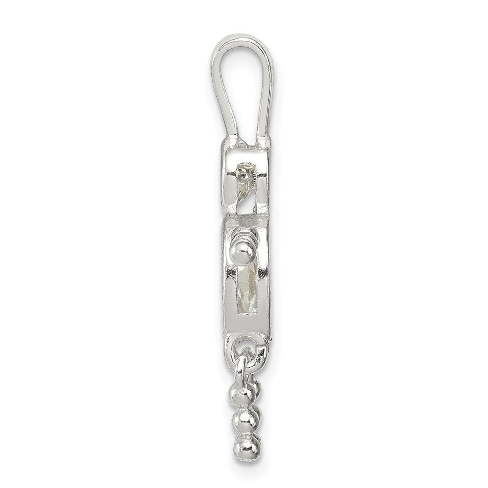 Sterling Silver Rhodium-plated CZ & April Glass Boy Pendant