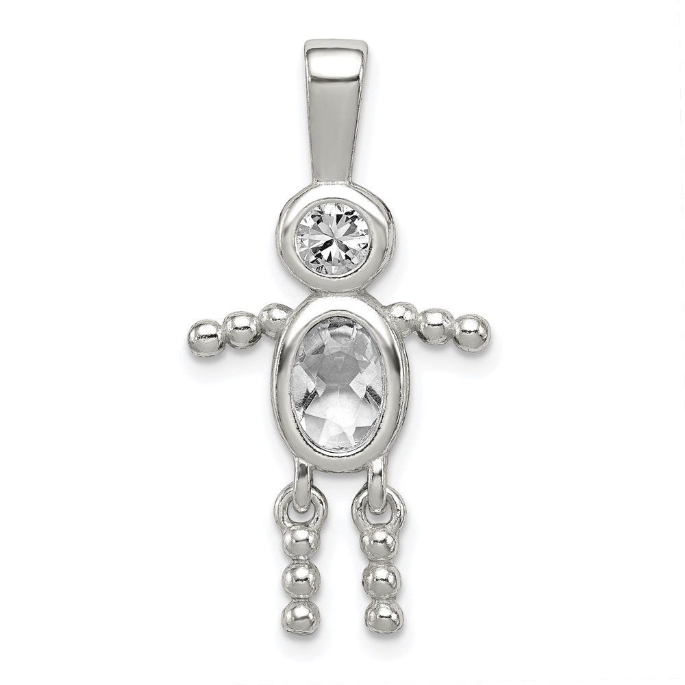 Sterling Silver Rhodium-plated CZ & April Glass Boy Pendant