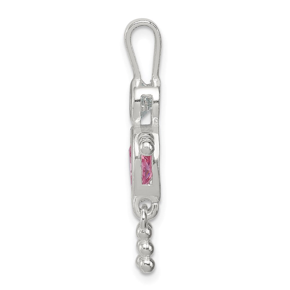 Sterling Silver Rhodium-plated CZ & October Pink CZ Boy Pendant