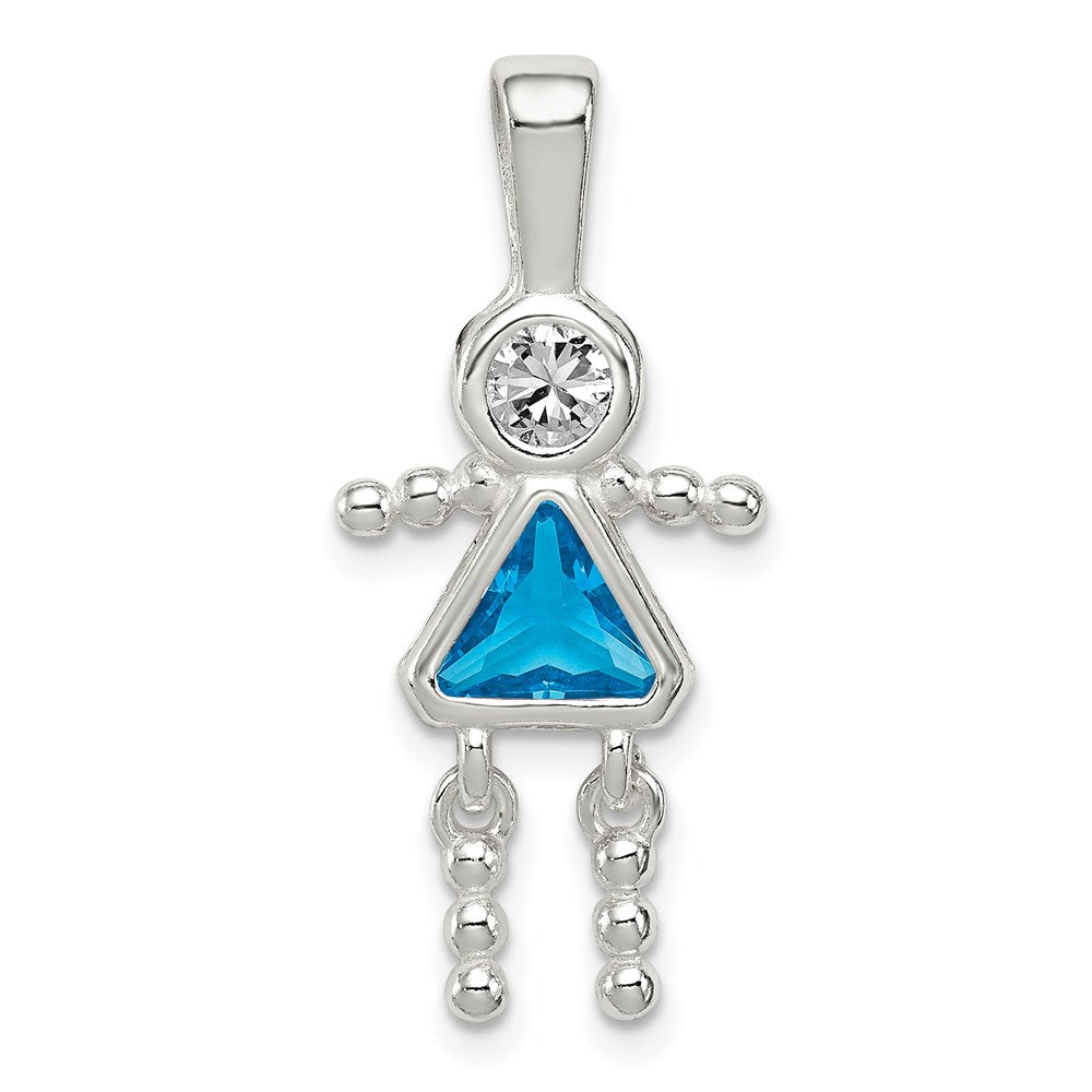 Sterling Silver Rhodium-plated CZ & December Glass Girl Pendant