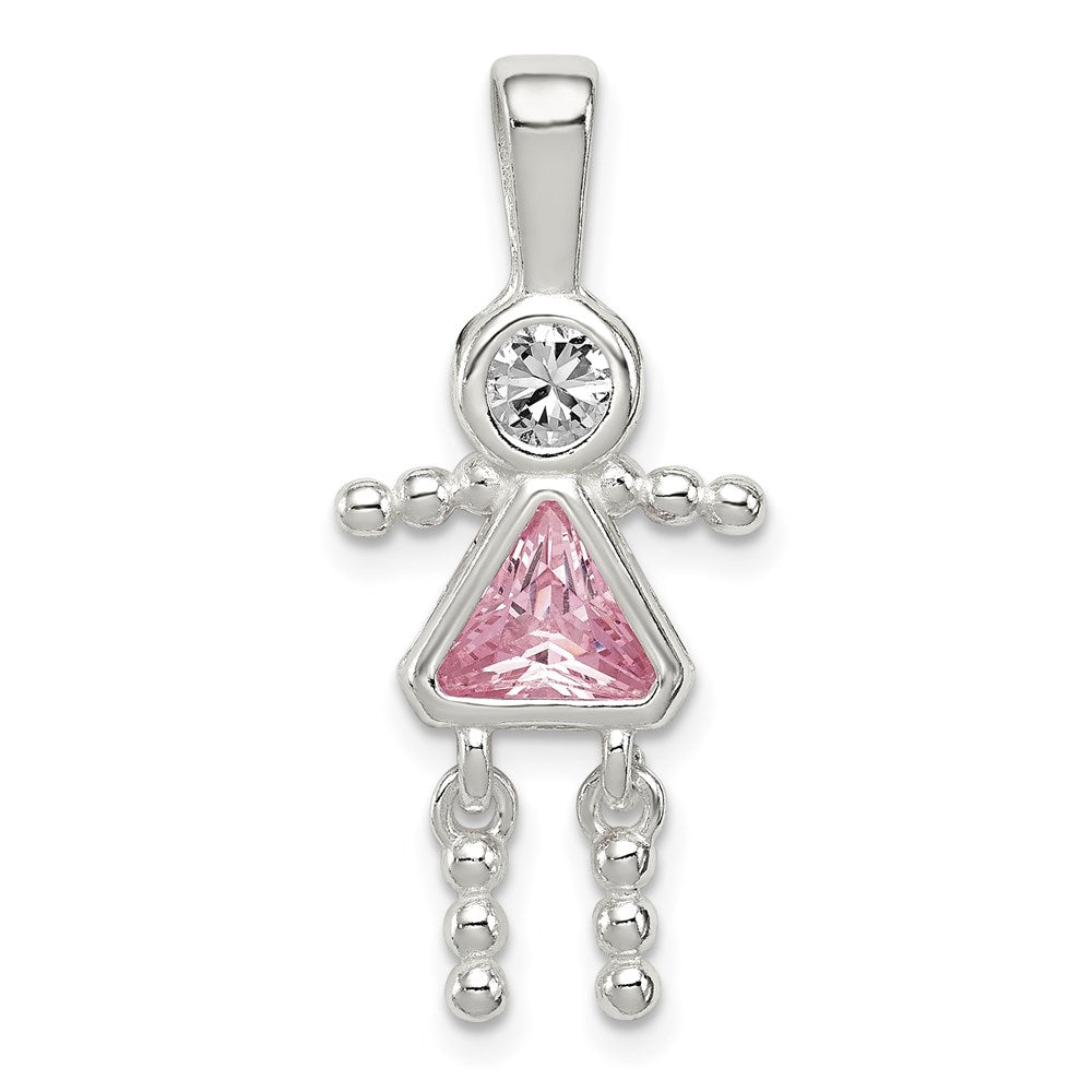 Sterling Silver Rhodium-plated CZ & October Pink CZ Girl Pendant