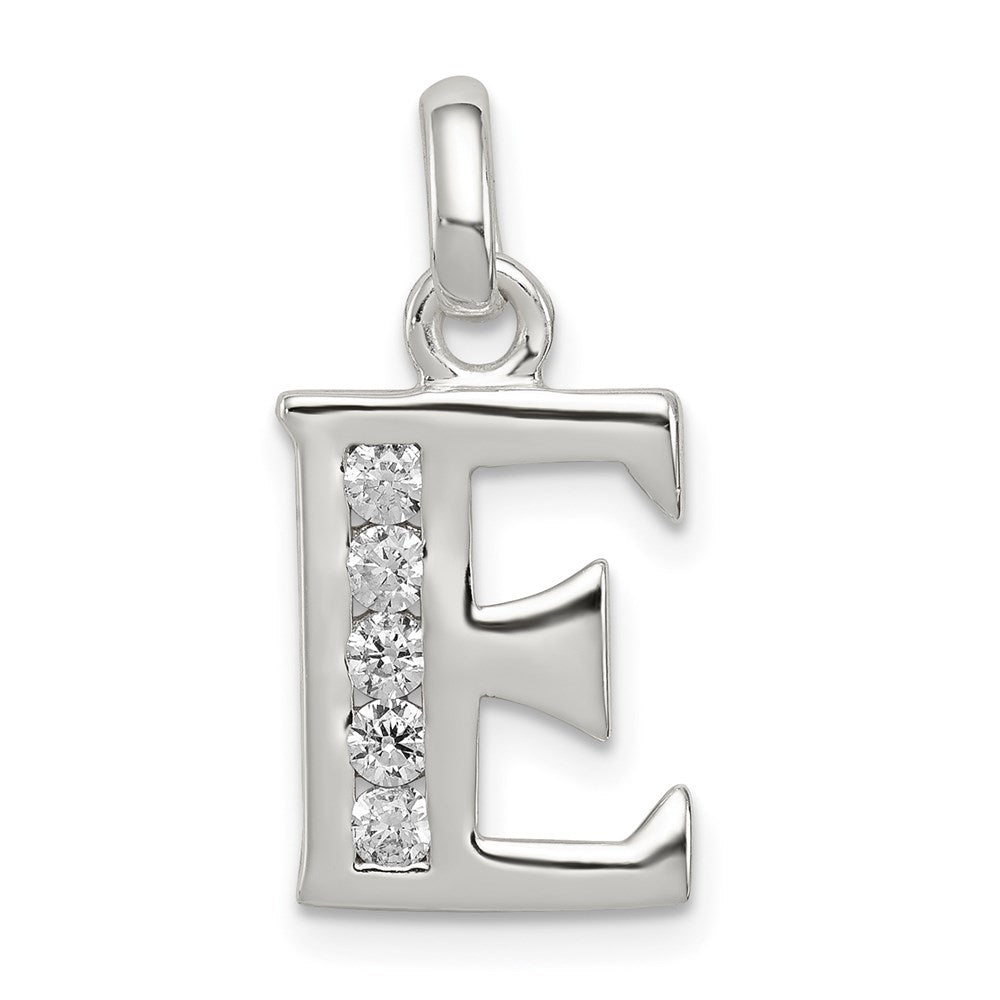 Sterling Silver White CZ Letter E Initial Pendant