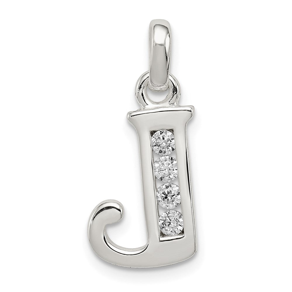 Sterling Silver White CZ Letter J Initial Pendant