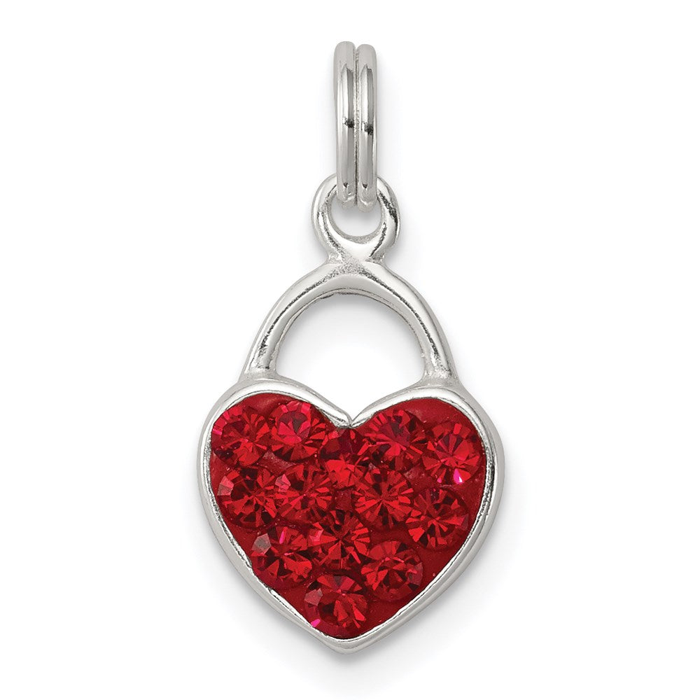 Sterling Silver Red Stellux Crystal Polished Heart Pendant