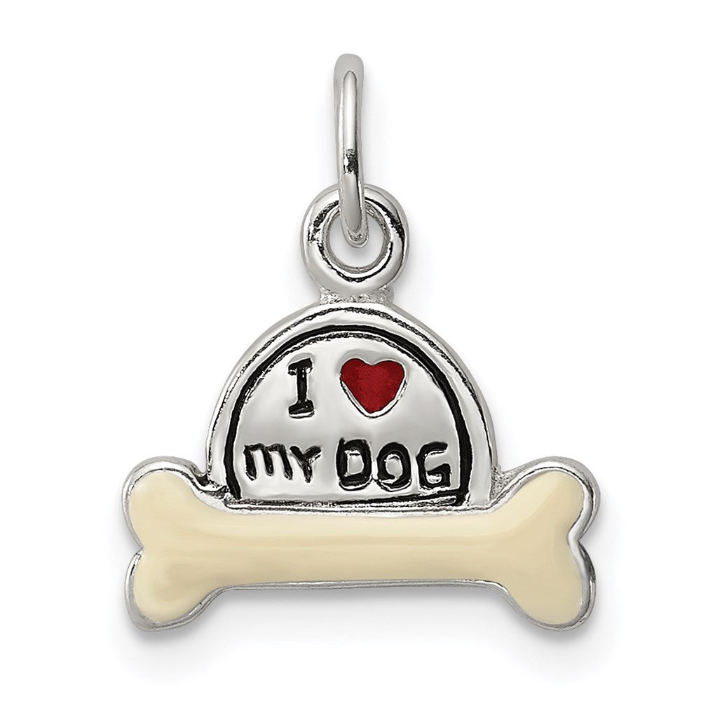 Sterling Silver Enameled I Love My Dog Charm