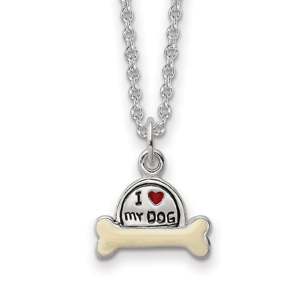 Sterling Silver Enameled I Love My Dog Necklace