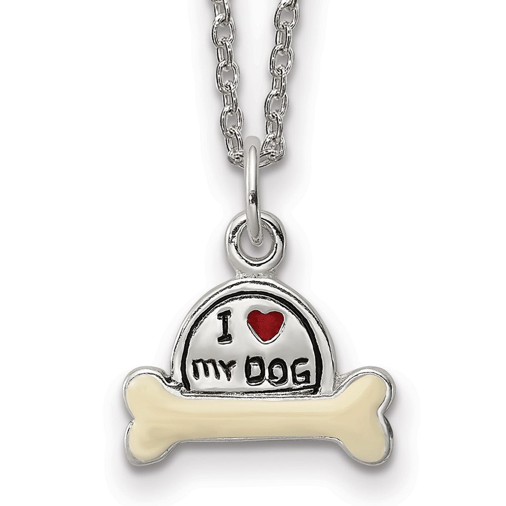 Sterling Silver Enameled I Love My Dog Necklace