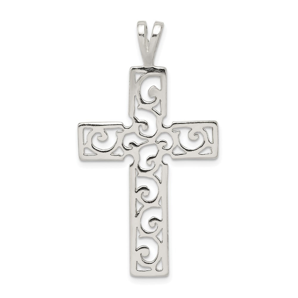 Sterling Silver Polished Swirl Cross Pendant