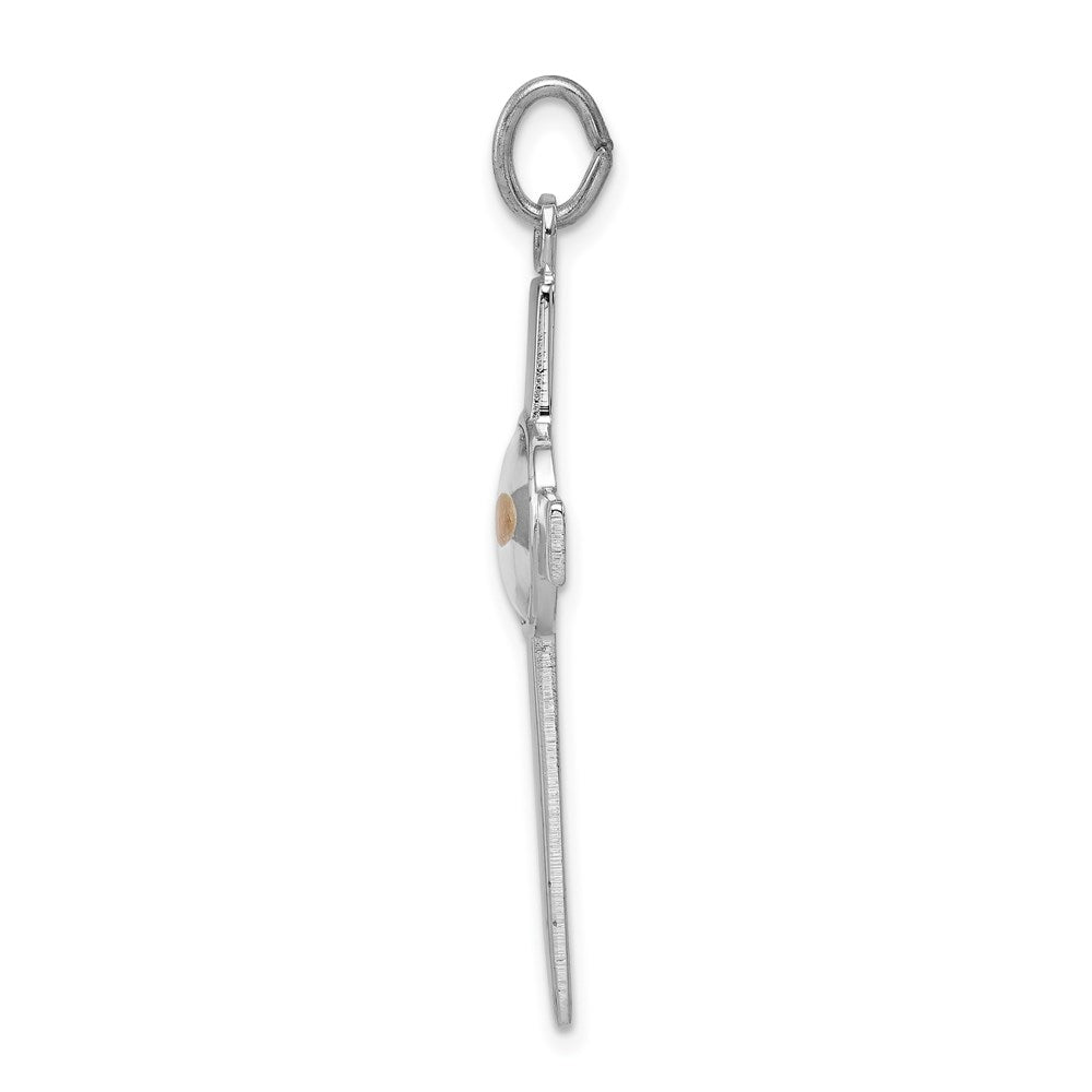 Sterling Silver Rhodium-plated Polshd & Epxy Cross w/Mustard Seed Pendant