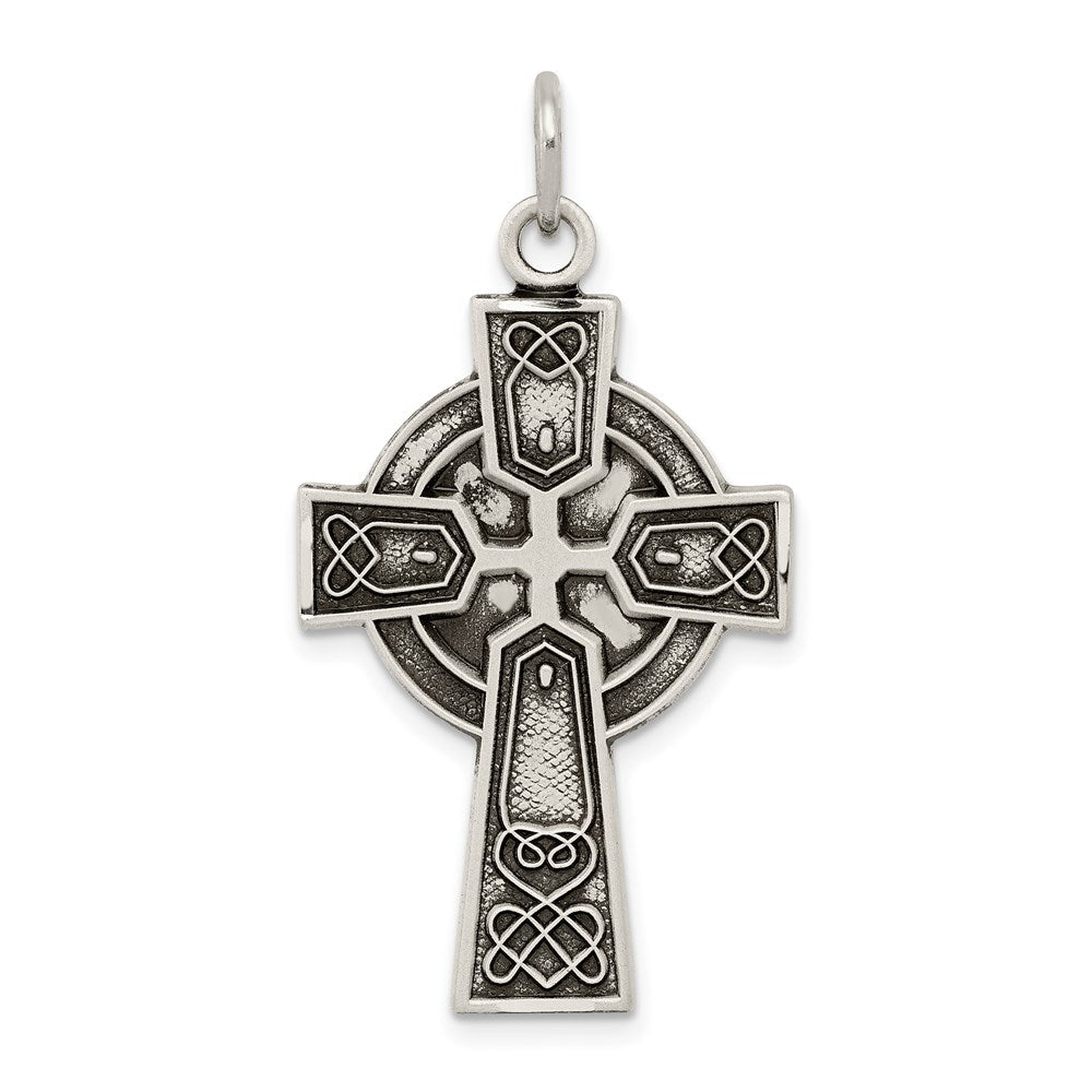 Sterling Silver Antiqued Satin Irish Cross Pendant