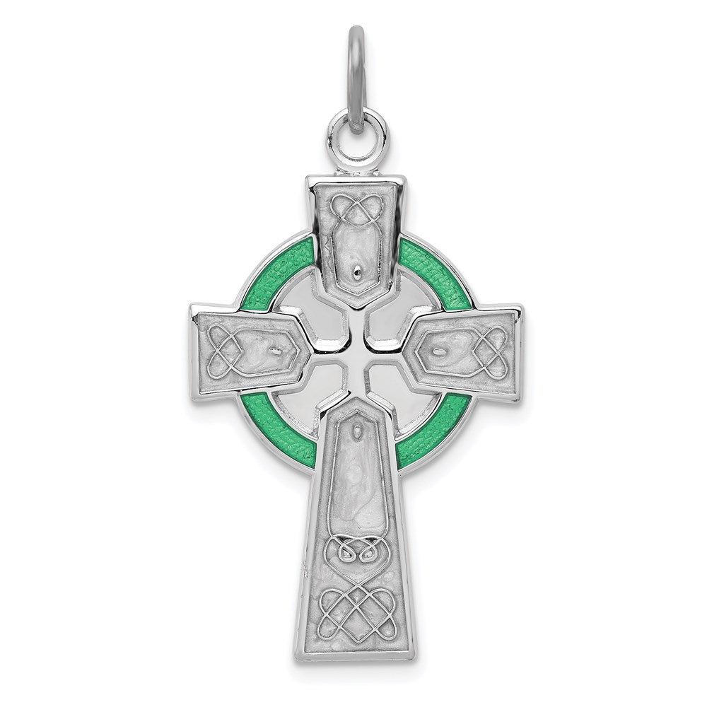 Sterling Silver Rhodium-plated Polished Epoxy Irish Cross Pendant