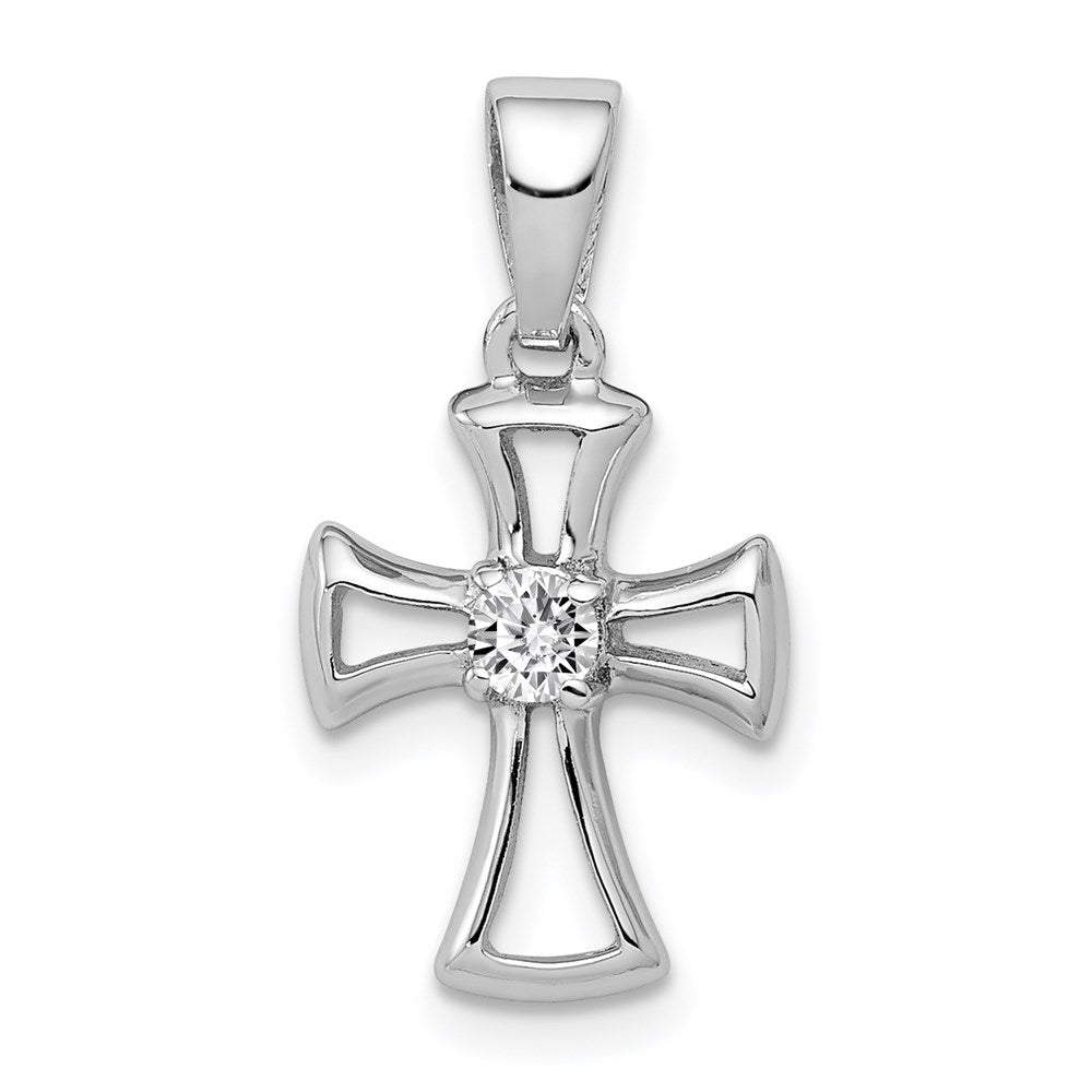 Sterling Silver Rhodium Plated CZ Open Cross Pendant