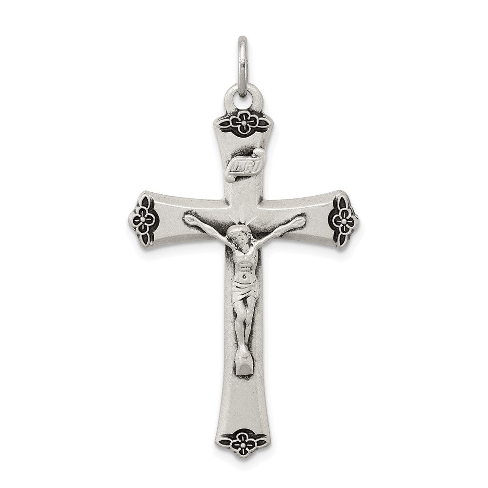 Sterling Silver Antiqued Satin Halo and Corpus Cross Pendant