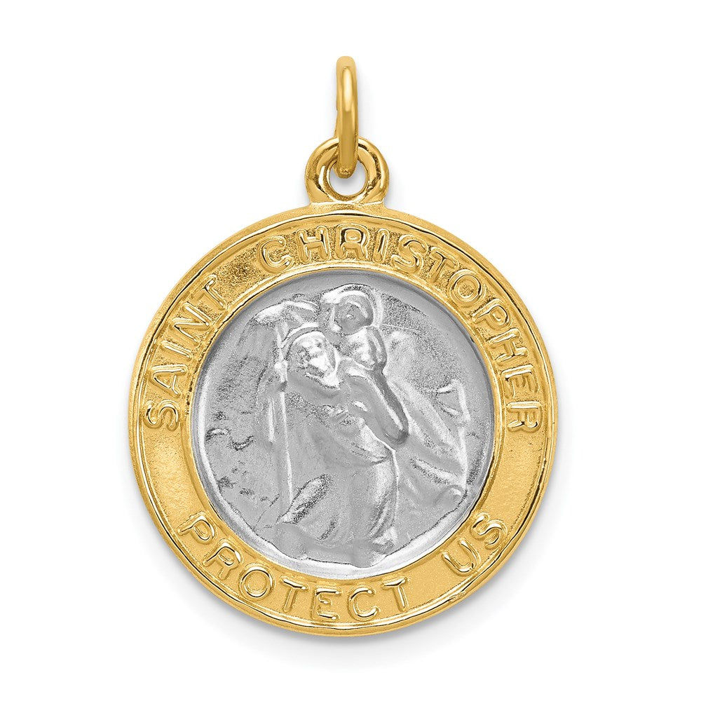 Sterling Silver Rhodium-plated & Gold-plated St. Christopher Medal