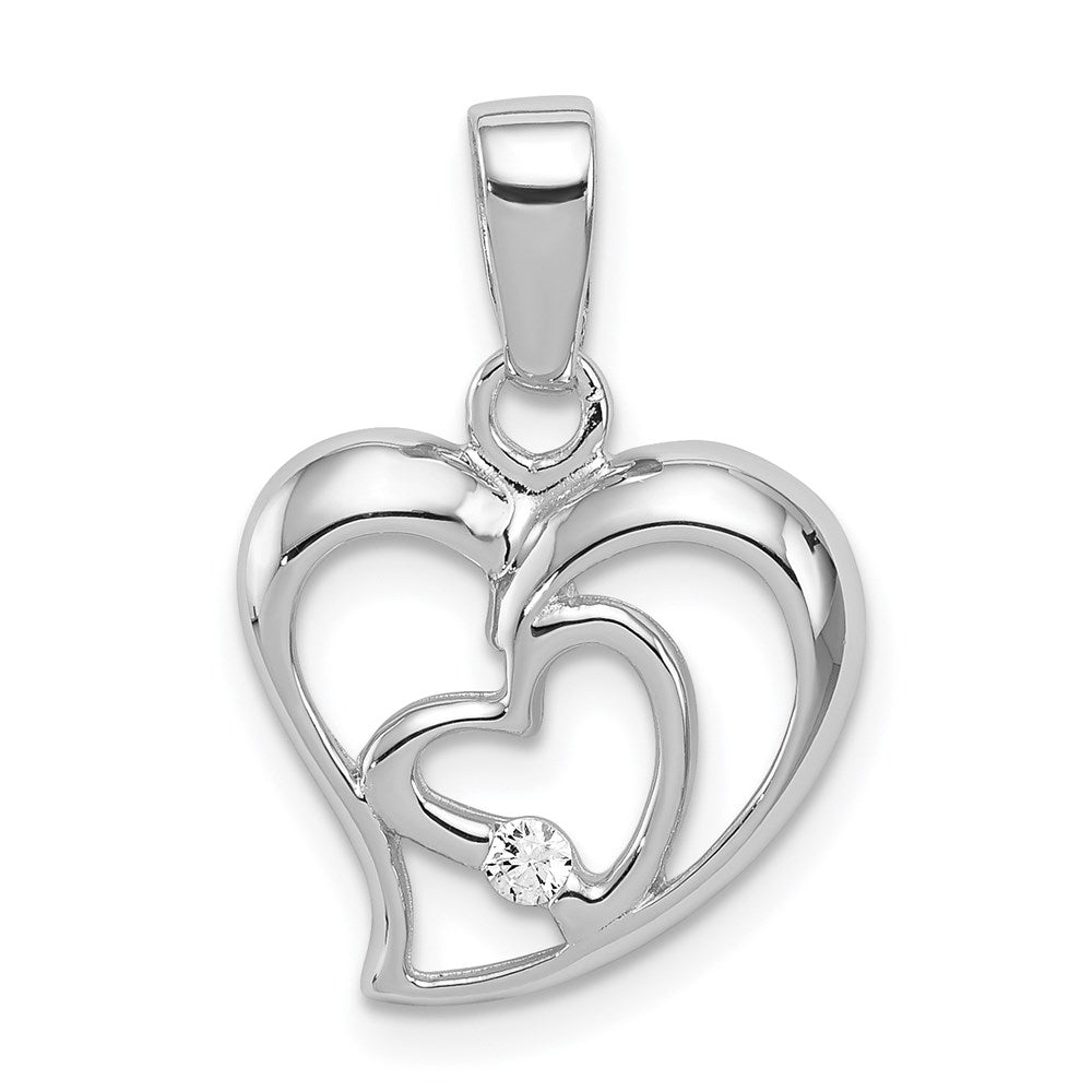 Sterling Silver Rhodium-plated CZ Open Double Heart Pendant