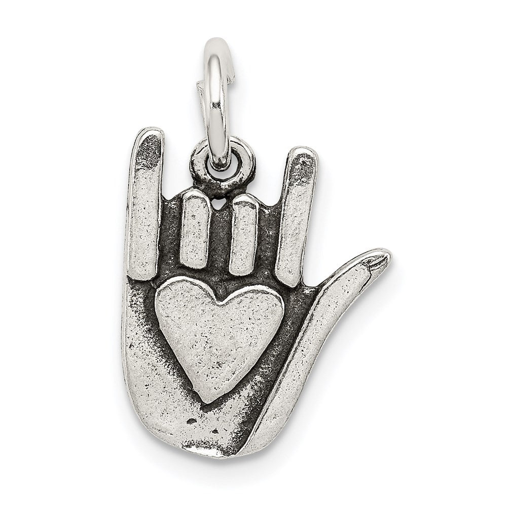 Sterling Silver Antiqued Sign Language Charm