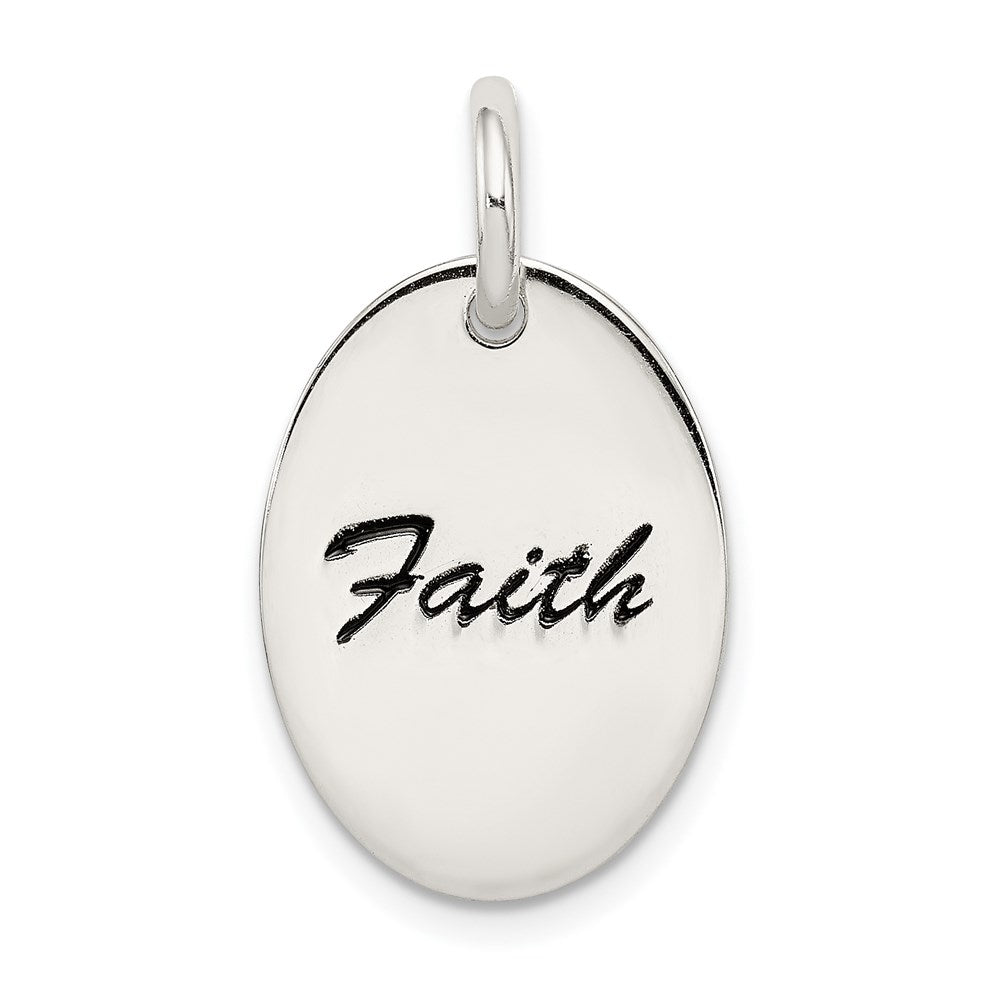 Sterling Silver Polished Enamel Faith Pendant