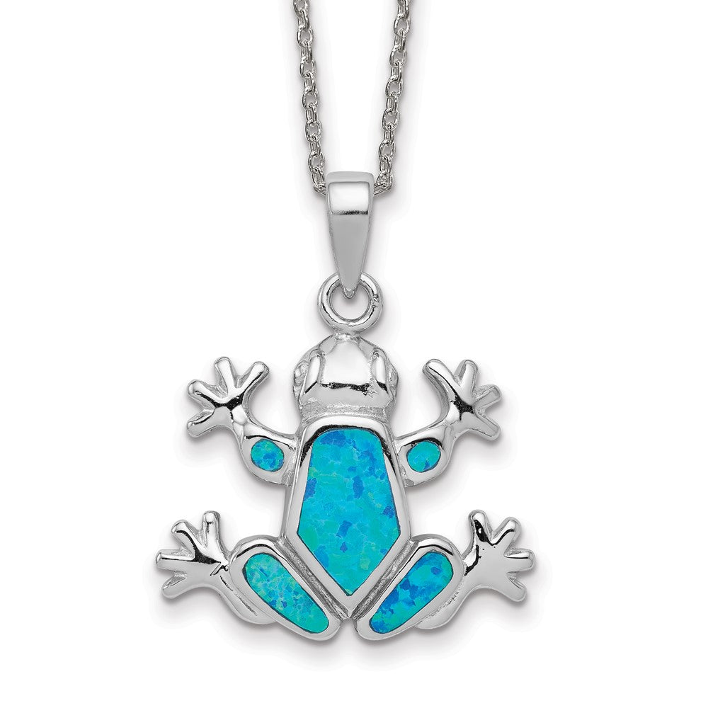 Sterling Silver Blue Inlay Created Opal FrogNecklace