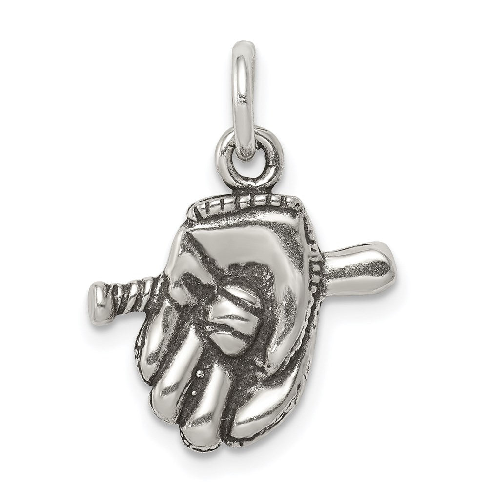 Sterling Silver Antiqued Baseball Glove/Bat Charm