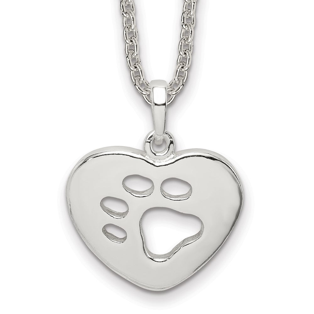 Sterling Silver Heart with Paw Print Necklace