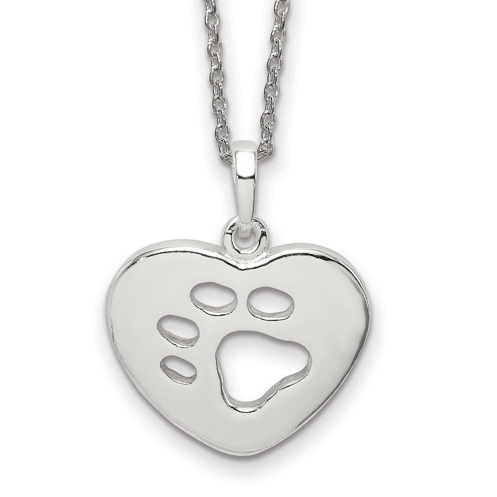 Sterling Silver Heart with Paw Print Necklace