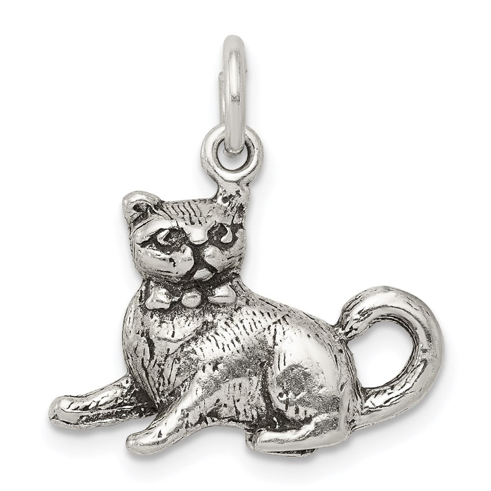 Sterling Silver Antiqued Cat Charm