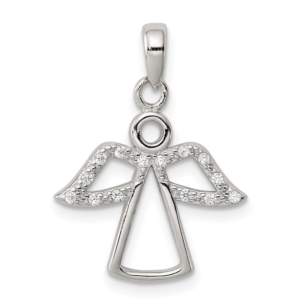 Sterling Silver Rhodium-plated Angel w/ CZ Wings Pendant