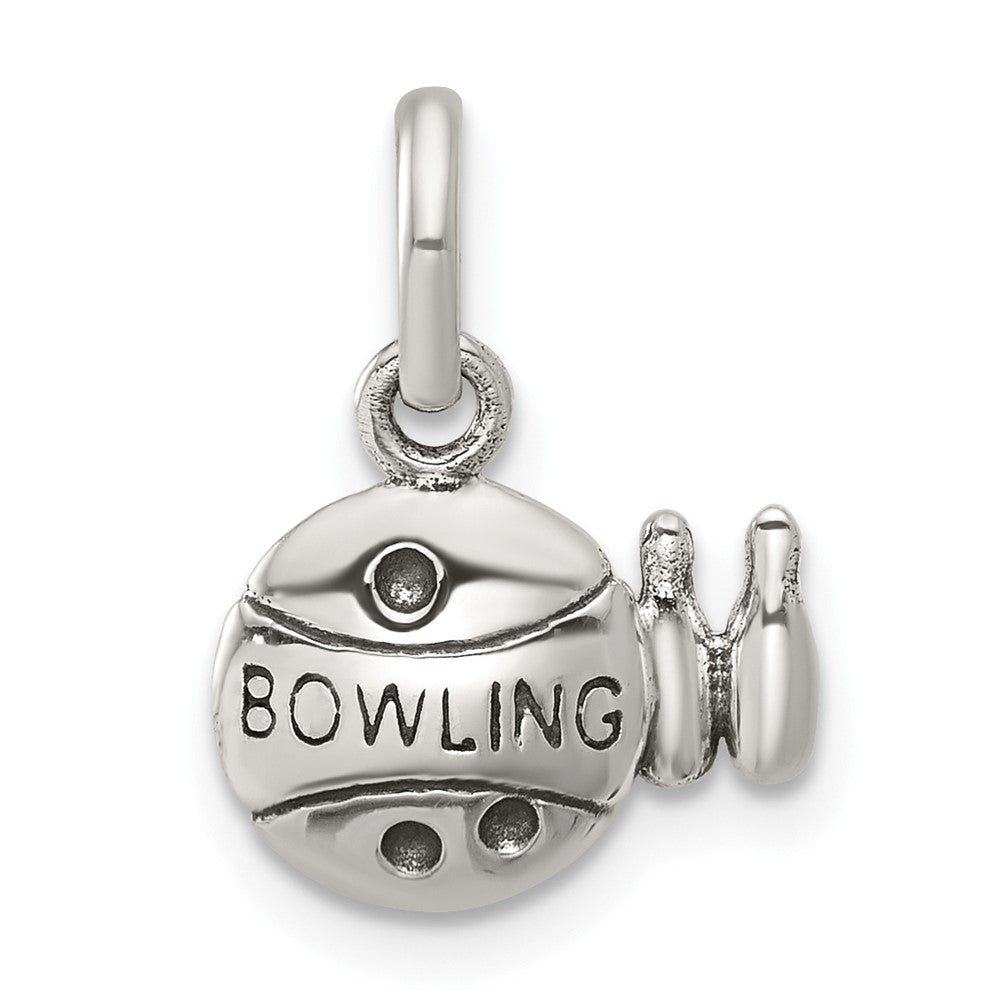 Sterling Silver Antiqued Bowling Ball and Pins Charm